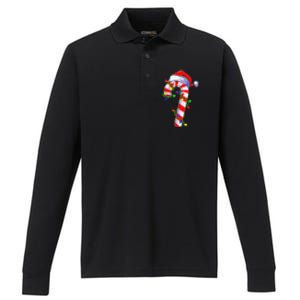 Christmas Candy Cane Santa Hat Performance Long Sleeve Polo