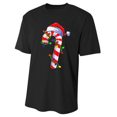 Christmas Candy Cane Santa Hat Performance Sprint T-Shirt