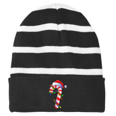 Christmas Candy Cane Santa Hat Striped Beanie with Solid Band