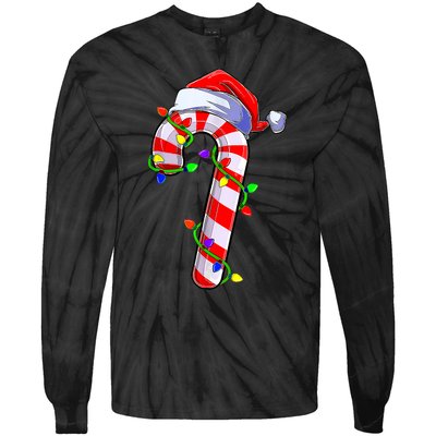 Christmas Candy Cane Santa Hat Tie-Dye Long Sleeve Shirt