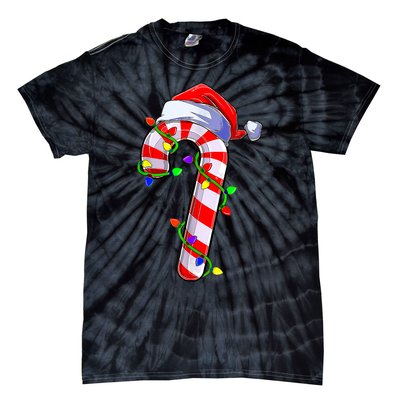 Christmas Candy Cane Santa Hat Tie-Dye T-Shirt