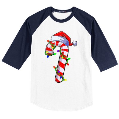 Christmas Candy Cane Santa Hat Baseball Sleeve Shirt