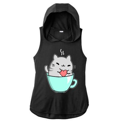 Cute Cat Coffee Lover Gift Ladies PosiCharge Tri-Blend Wicking Draft Hoodie Tank