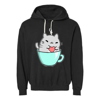 Cute Cat Coffee Lover Gift Garment-Dyed Fleece Hoodie