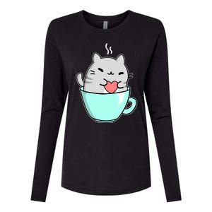 Cute Cat Coffee Lover Gift Womens Cotton Relaxed Long Sleeve T-Shirt