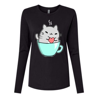 Cute Cat Coffee Lover Gift Womens Cotton Relaxed Long Sleeve T-Shirt