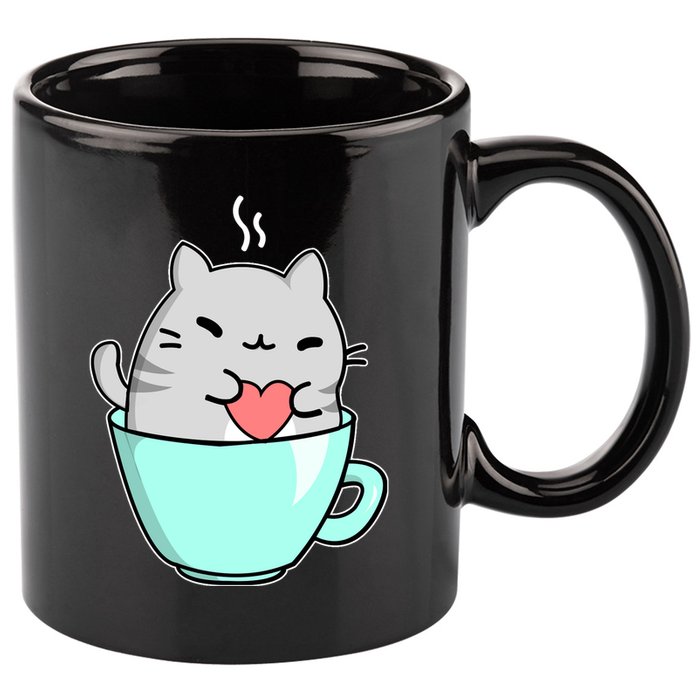Cute Cat Coffee Lover Gift 11oz C Handle Ceramic Mug
