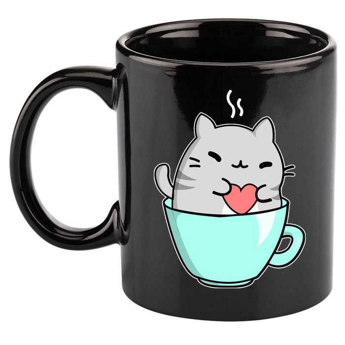 Cute Cat Coffee Lover Gift 11oz C Handle Ceramic Mug