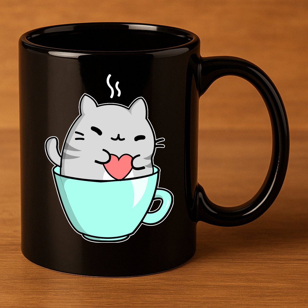 Cute Cat Coffee Lover Gift 11oz C Handle Ceramic Mug