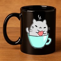 Cute Cat Coffee Lover Gift 11oz C Handle Ceramic Mug