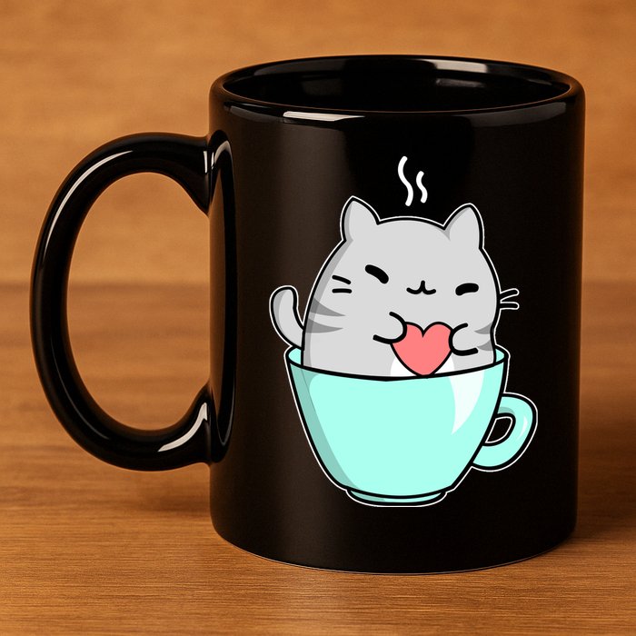 Cute Cat Coffee Lover Gift 11oz C Handle Ceramic Mug