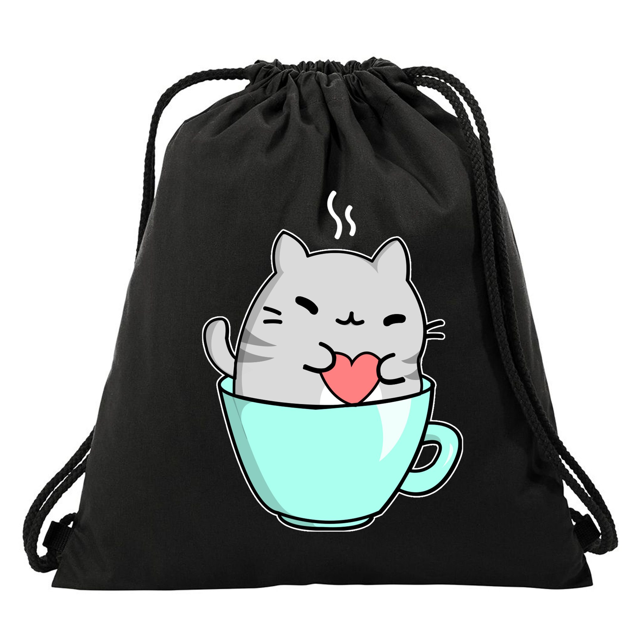 Cute Cat Coffee Lover Gift Drawstring Bag