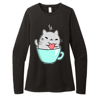 Cute Cat Coffee Lover Gift Womens CVC Long Sleeve Shirt