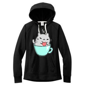 Cute Cat Coffee Lover Gift Women's Fleece Hoodie