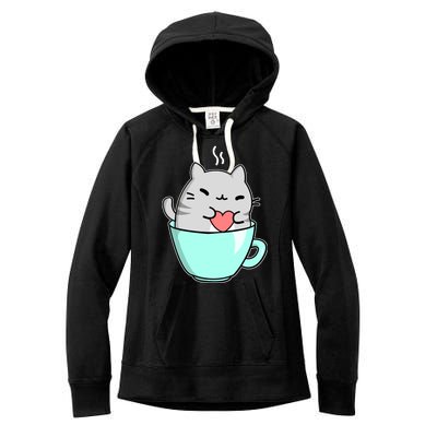 Cute Cat Coffee Lover Gift Women's Fleece Hoodie