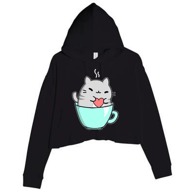 Cute Cat Coffee Lover Gift Crop Fleece Hoodie