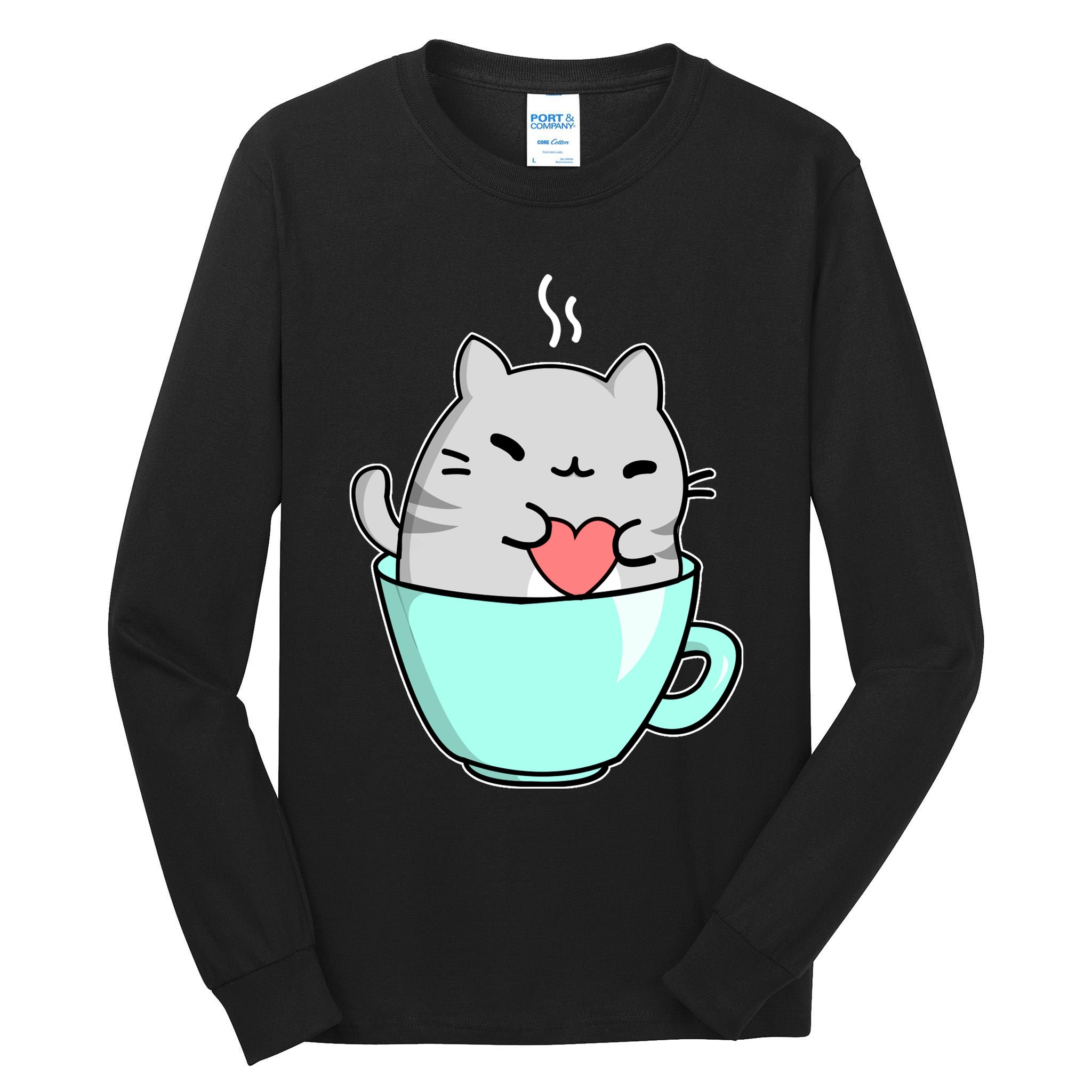 Cute Cat Coffee Lover Gift Tall Long Sleeve T-Shirt