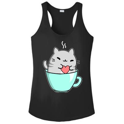 Cute Cat Coffee Lover Gift Ladies PosiCharge Competitor Racerback Tank