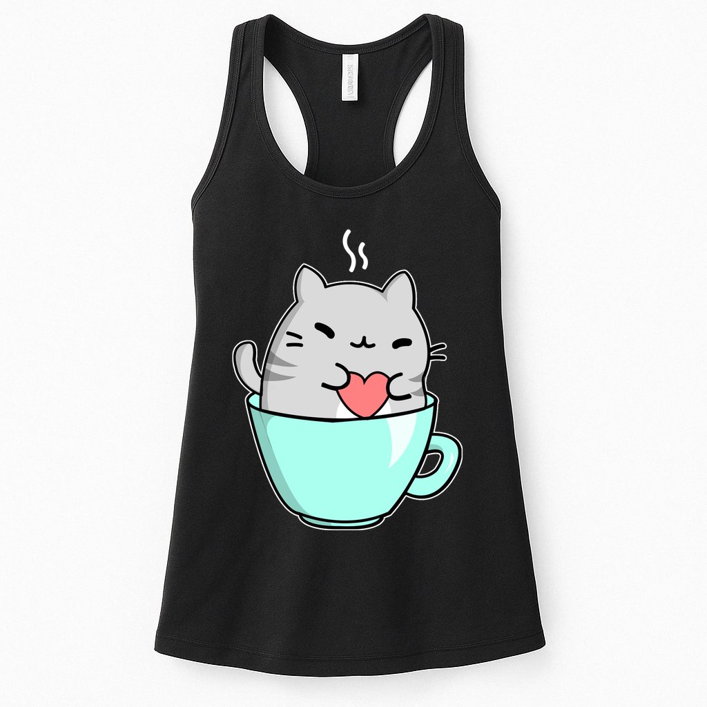 Cute Cat Coffee Lover Gift Womens Tank Top
