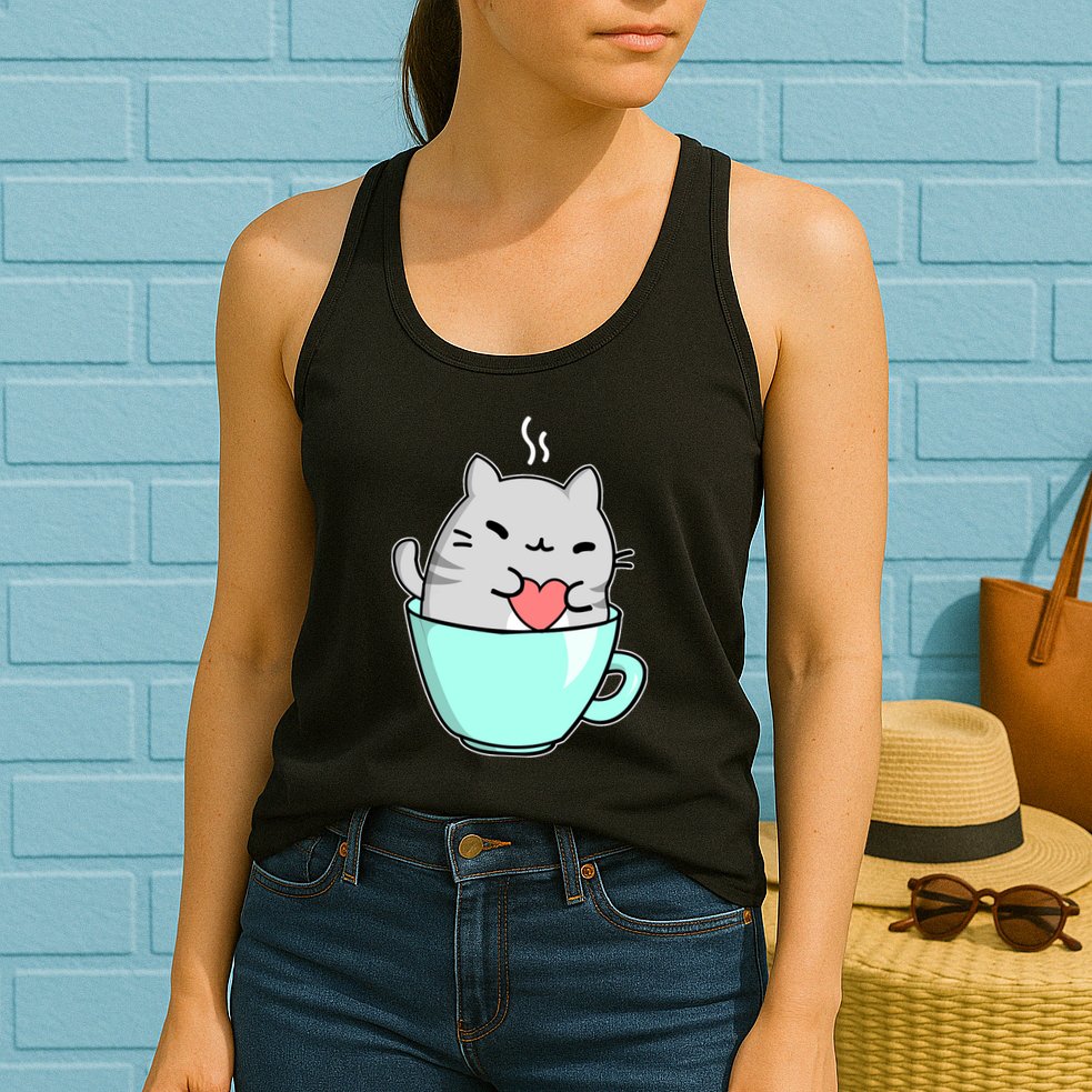 Cute Cat Coffee Lover Gift Womens Tank Top