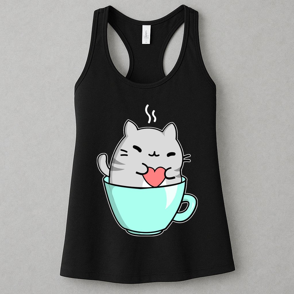 Cute Cat Coffee Lover Gift Womens Tank Top