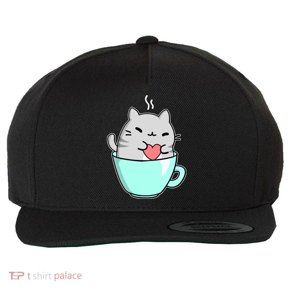 Cute Cat Coffee Lover Gift Wool Snapback Cap