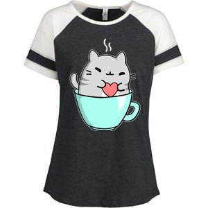 Cute Cat Coffee Lover Gift Enza Ladies Jersey Colorblock Tee