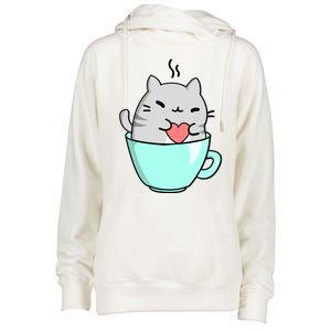 Cute Cat Coffee Lover Gift Womens Funnel Neck Pullover Hood