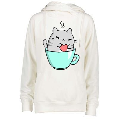 Cute Cat Coffee Lover Gift Womens Funnel Neck Pullover Hood