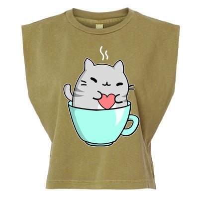 Cute Cat Coffee Lover Gift Garment-Dyed Women's Muscle Tee