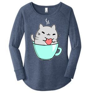 Cute Cat Coffee Lover Gift Women's Perfect Tri Tunic Long Sleeve Shirt