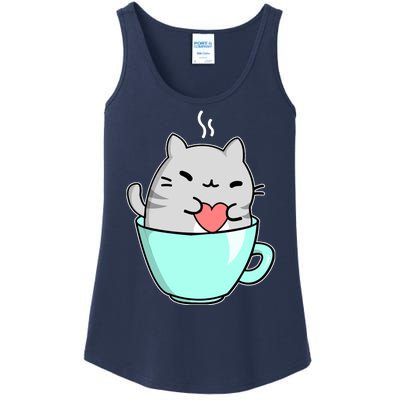 Cute Cat Coffee Lover Gift Ladies Essential Tank