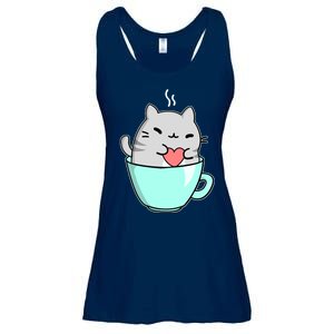 Cute Cat Coffee Lover Gift Ladies Essential Flowy Tank