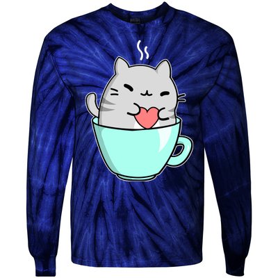 Cute Cat Coffee Lover Gift Tie-Dye Long Sleeve Shirt