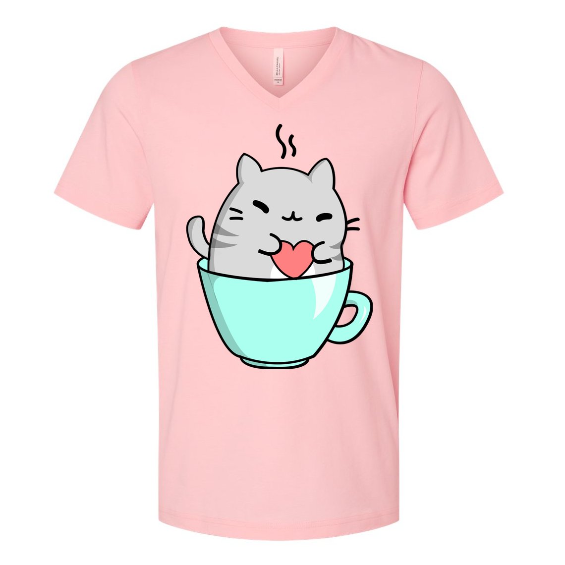 Cute Cat Coffee Lover Gift V-Neck T-Shirt