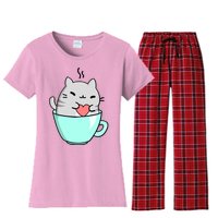 Cute Cat Coffee Lover Gift Women's Flannel Pajama Set