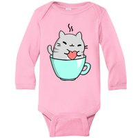 Cute Cat Coffee Lover Gift Baby Long Sleeve Bodysuit