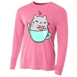 Cute Cat Coffee Lover Gift Cooling Performance Long Sleeve Crew