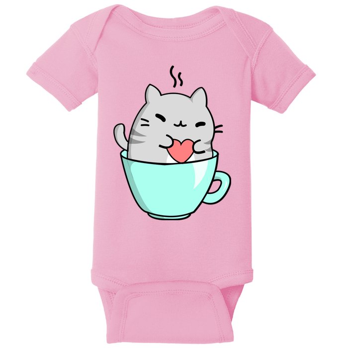 Cute Cat Coffee Lover Gift Baby Bodysuit