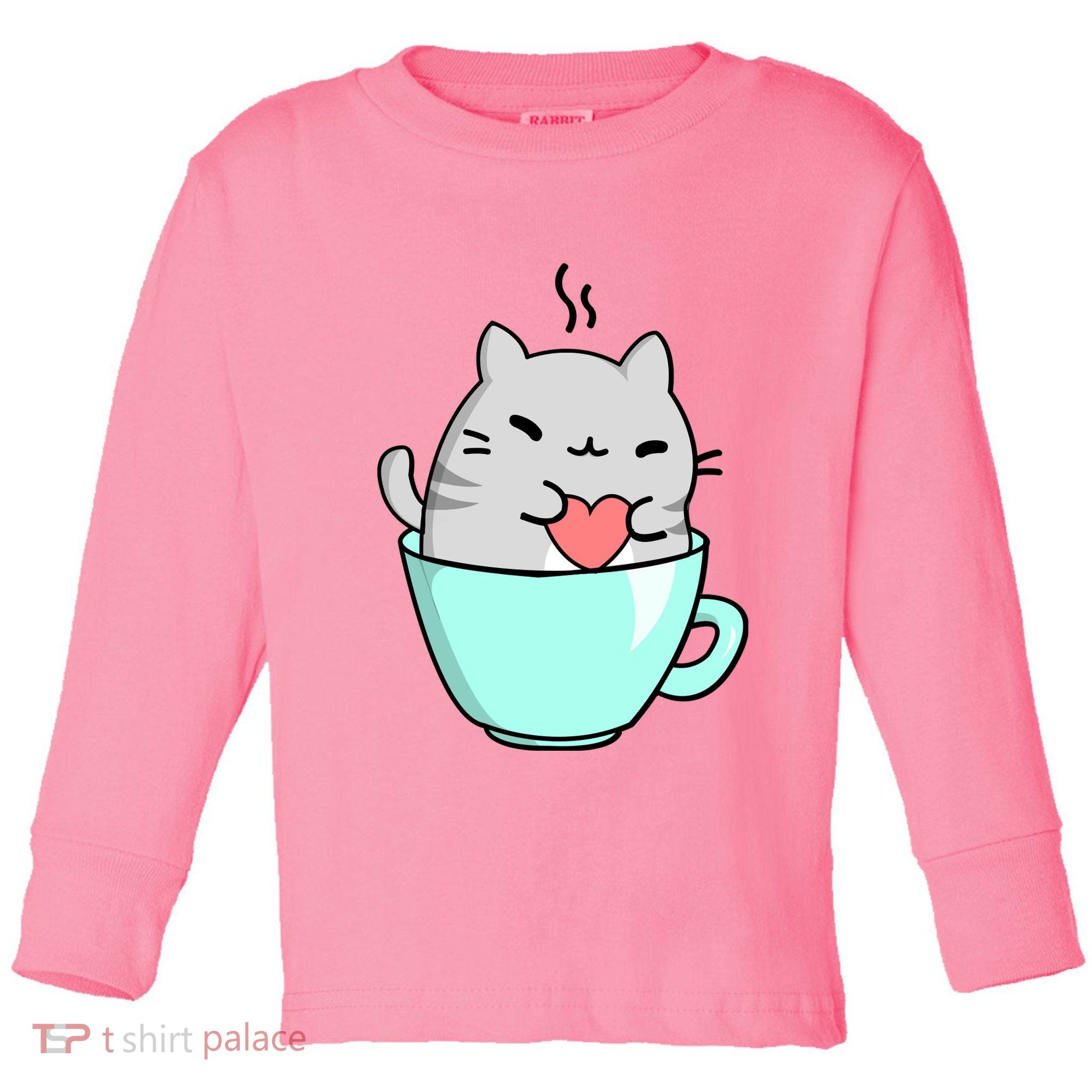 Cute Cat Coffee Lover Gift Toddler Long Sleeve Shirt