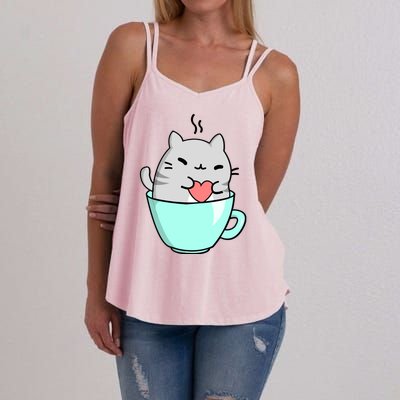 Cute Cat Coffee Lover Gift Women's Strappy Tank