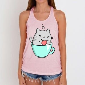 Cute Cat Coffee Lover Gift Women's Knotted Racerback Tank