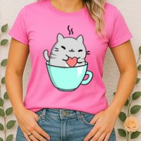 Cute Cat Coffee Lover Gift Womens T-Shirt