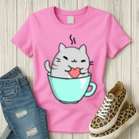 Cute Cat Coffee Lover Gift Womens T-Shirt