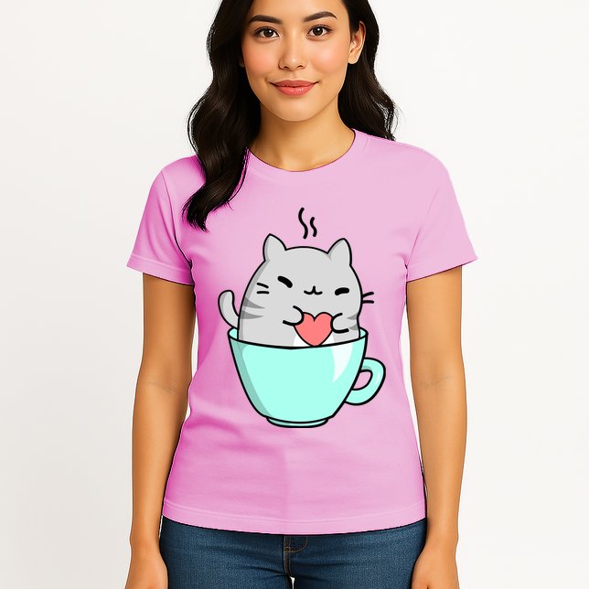 Cute Cat Coffee Lover Gift Womens T-Shirt