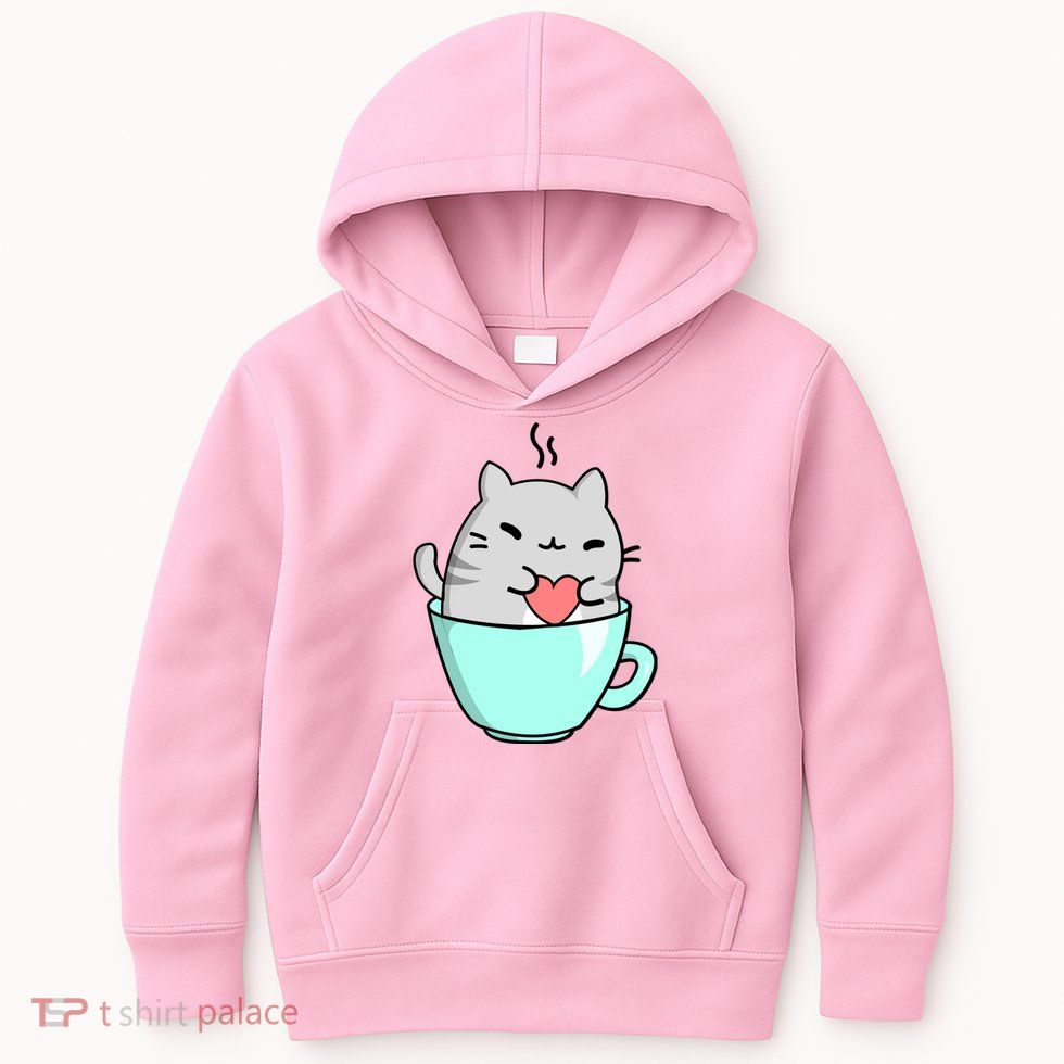 Cute Cat Coffee Lover Gift Kids Hoodie