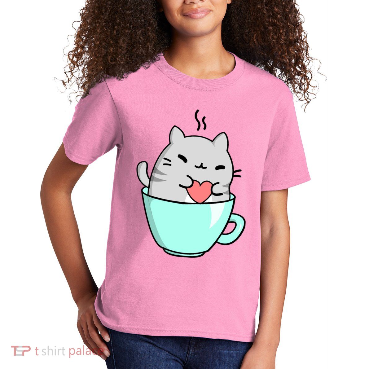 Cute Cat Coffee Lover Gift Kids T-Shirt