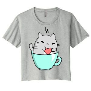 Cute Cat Coffee Lover Gift Women's Crop Top Tee