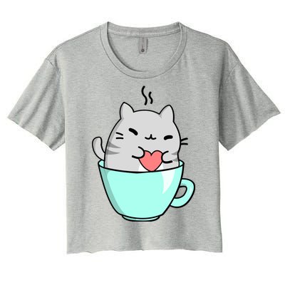 Cute Cat Coffee Lover Gift Women's Crop Top Tee