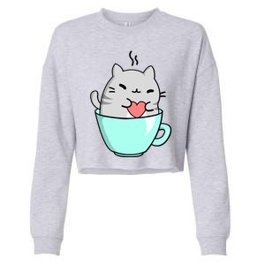 Cute Cat Coffee Lover Gift Cropped Pullover Crew